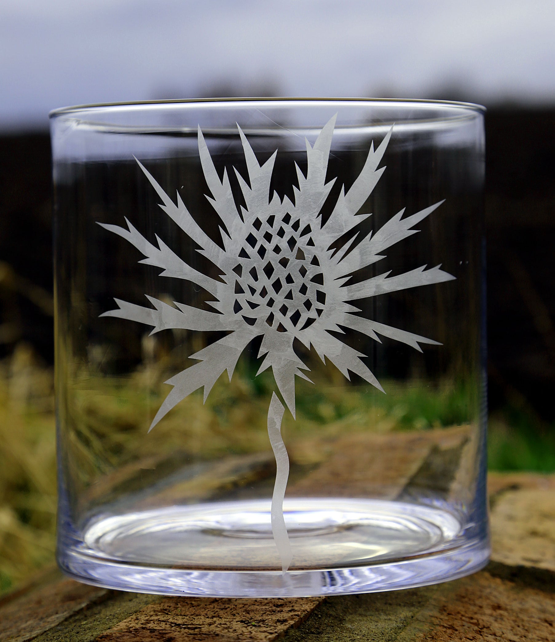 Glassware,Crystal vases,Flower vases,Thistles,Sea holly,Scottish gifts.